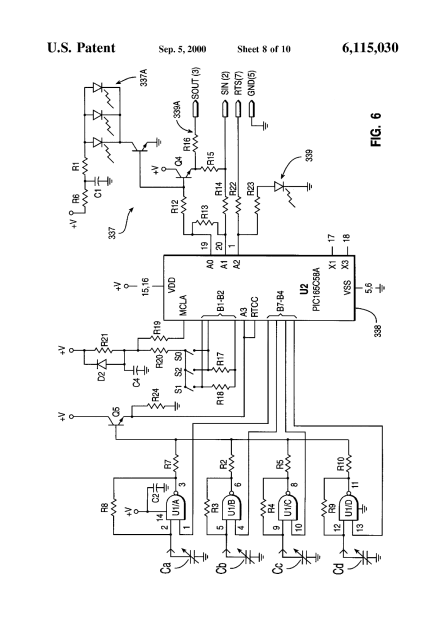 Circuit showing possible implementation of capacitive measurement of the pointing stick movement