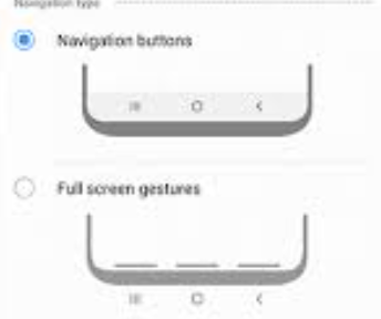 Two radio buttons, "Navigation Buttons" and "Full Screen gestures". "Full Screen Gestures" shows three thin lines.