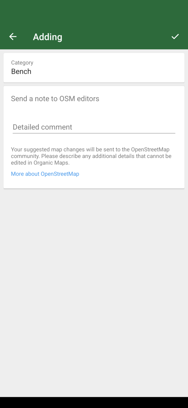 Screenshot of adding a bench in OrganicMaps