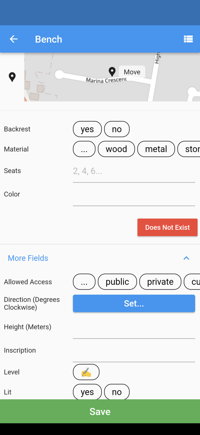 Screenshot of adding a bench in EveryDoor