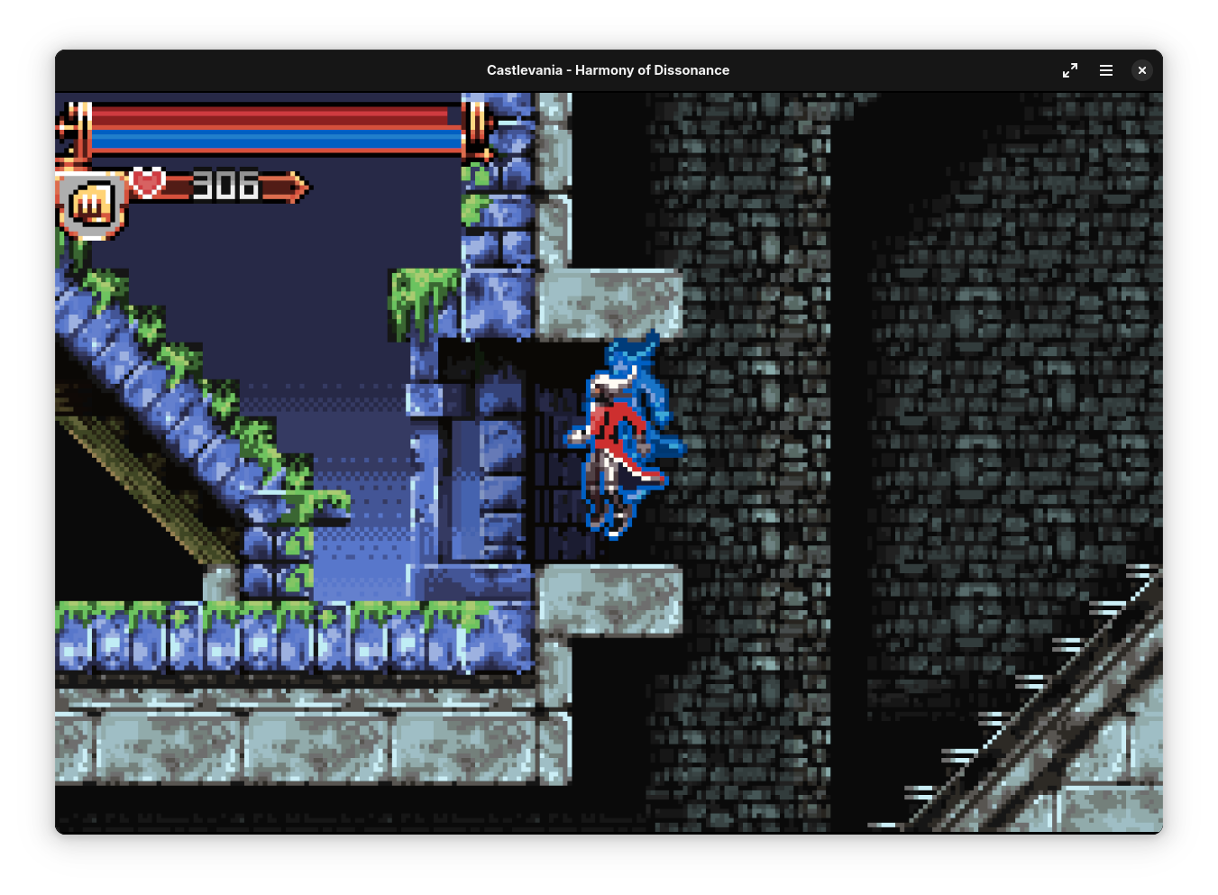 Screenshot of Castlevania: Harmony of Dissonance with the clean filter and color correction+darkening