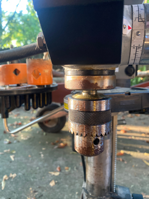 A close-up of the shaft of a drill press. It has nothing to do with the main gist of the blog post.