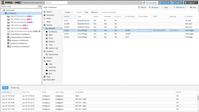 Screenshot: Networking used for simple home-lab NAS