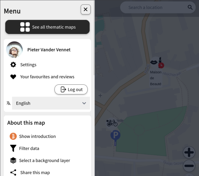 The new menu sidebar of MapComplete