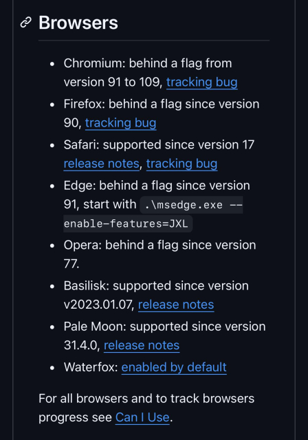 list of browsers using the reference jpeg-xl implementation https://github.com/libjxl/libjxl/blob/main/doc/software_support.md#browsers