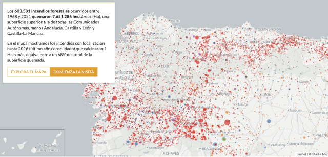 Captura del mapa de España en Llamas