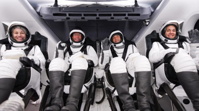 The Polaris Dawn crew (billionaire Jared Isaacman, accompanied by a retired US Air Force pilot and two SpaceX employees) preparing to launch.