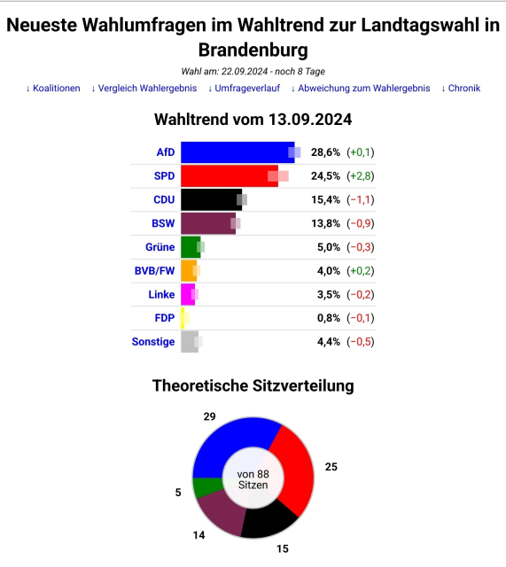 Wahlprognose Brandenburg 13 September 2024