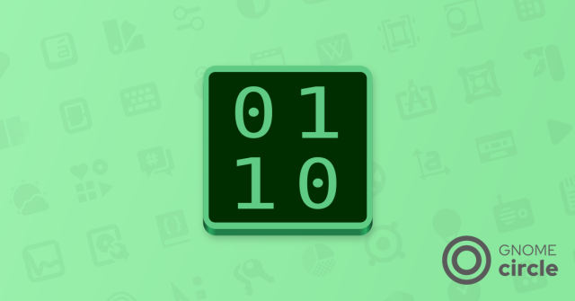 The logo of the Binary app on a green background. The logo consists of several light green ones and zeros on a darker green background.