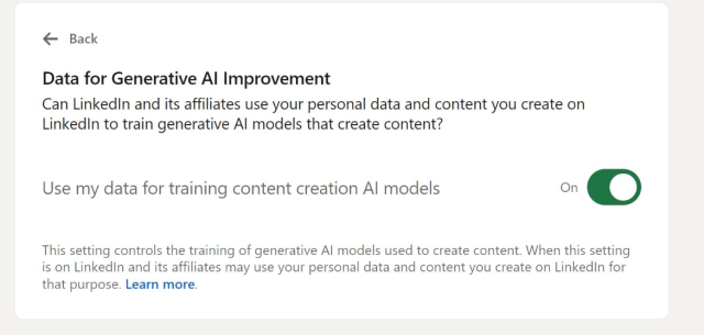 Default opt-in on LinkedIn to use data for training Generative AI