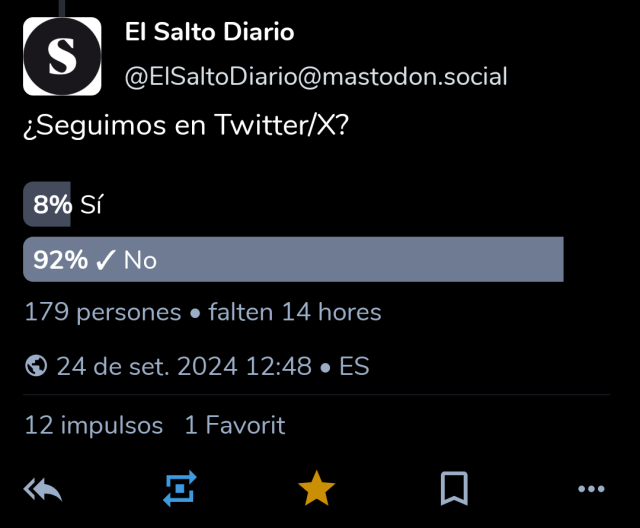 Toot en Mastodon y un 92% con el no (no ha quedarse en Twitter)