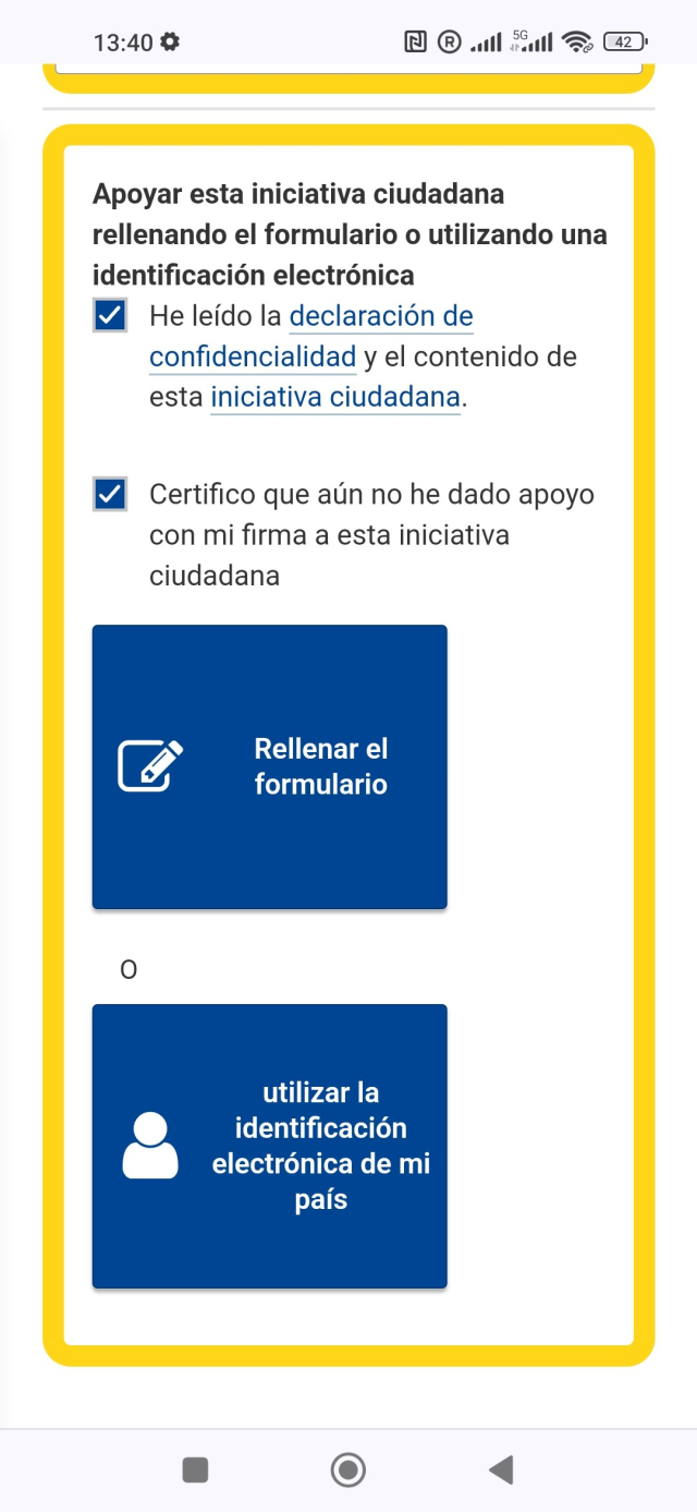 Captura del primer paso del formulario en el que eliges firma digital o microformulario