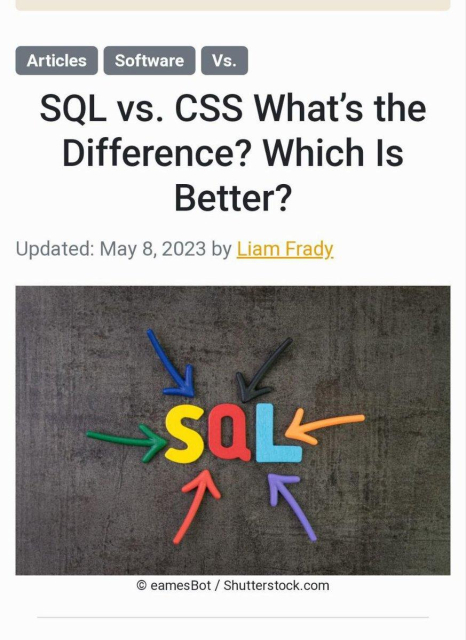 an article with the headline "SQL vs. CSS What's the difference? which is better?"