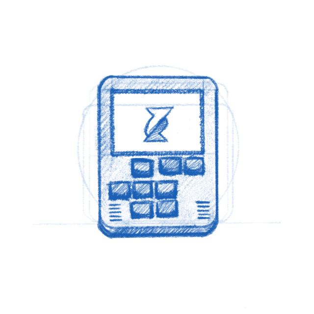 App icon sketch for Mate Gate. A dirtywave m8 device showing an in/out arrows signifying an i/o interface.