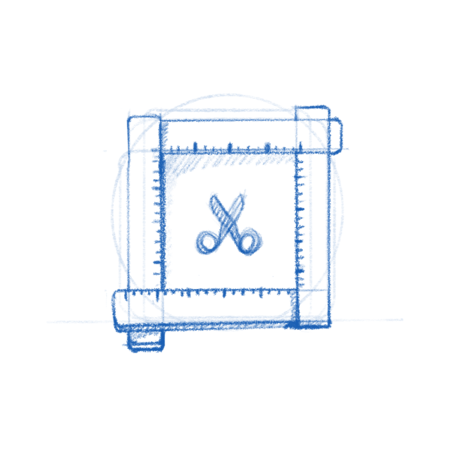 Mini Screenshot app icon sketch. Cropping rulers with scissors in the middle.