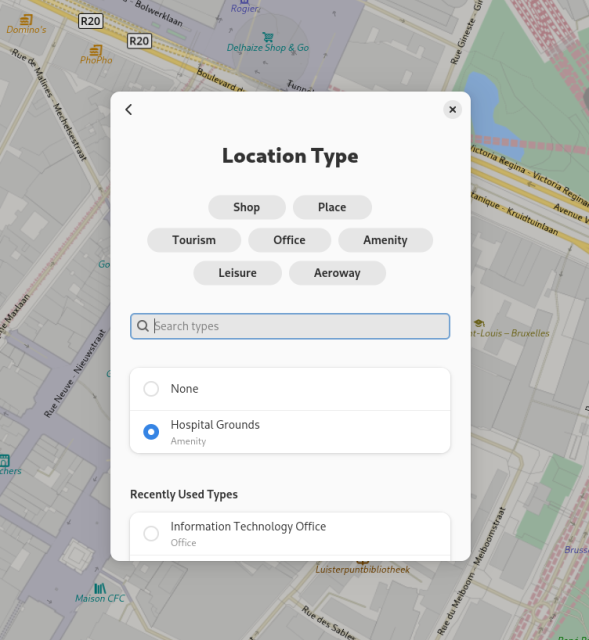 New GNOME Maps POI dialog window