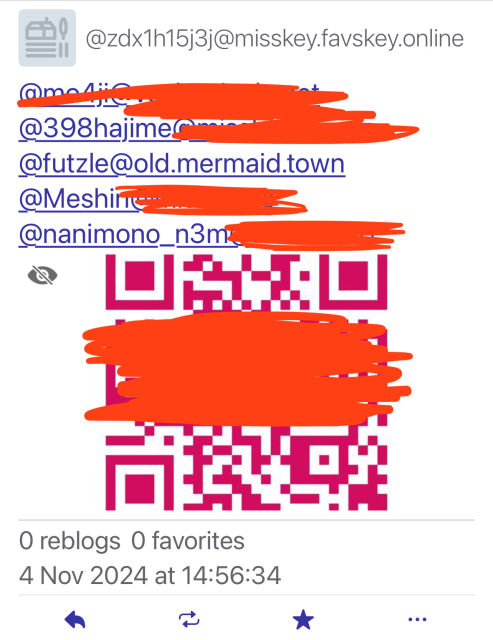 Spam with a QR code (obscured) sent to several users. 