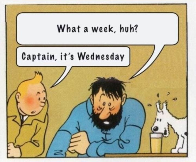 - what a week, huh?
- captain, it's Wednesday