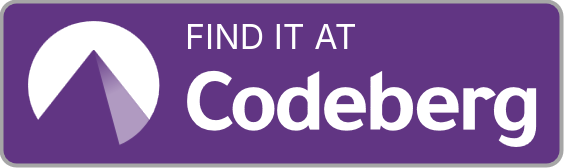 A customised web badge saying "Find it at Codeberg" and with a purple background