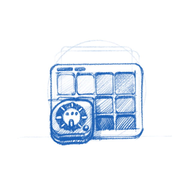 Displaytune app icon sketch. A color board and a colorimeter.