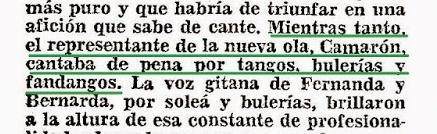 Recorte de prensa del 79 poniendo a caldo a Camarón.