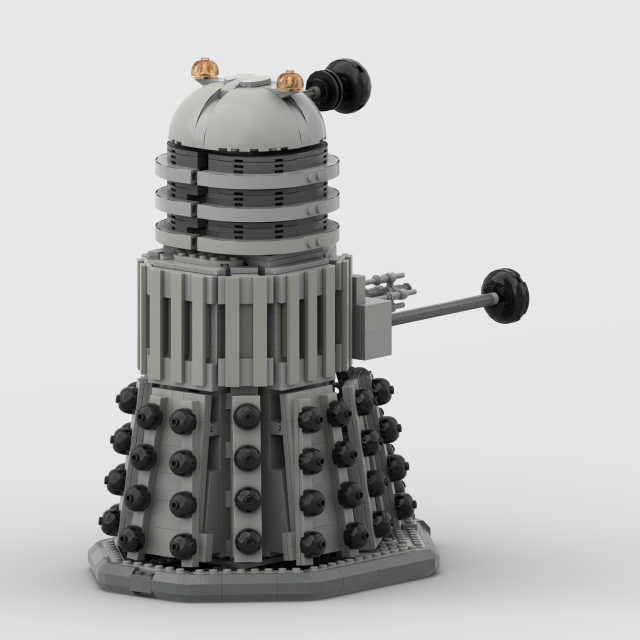 A Lego Grey and Black Dalek designed in Lego Studios