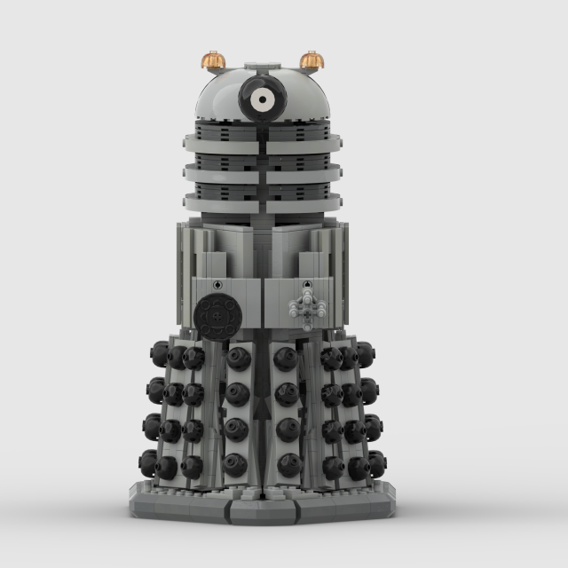 A Lego Grey and Black Dalek designed in Lego Studios