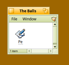 the Haiku text editor "Pe", stored in a folder named "The Balls"