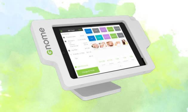 Imagem-conceito de um terminal de ponto de venda do Groupon com a marca Gnome