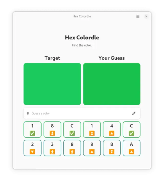 Screenshot of "Hex Colordle"