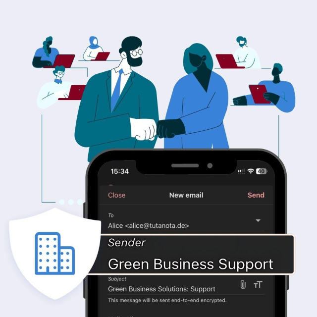 Custom domain with Tuta Mail. Sender: Green Business Support. 