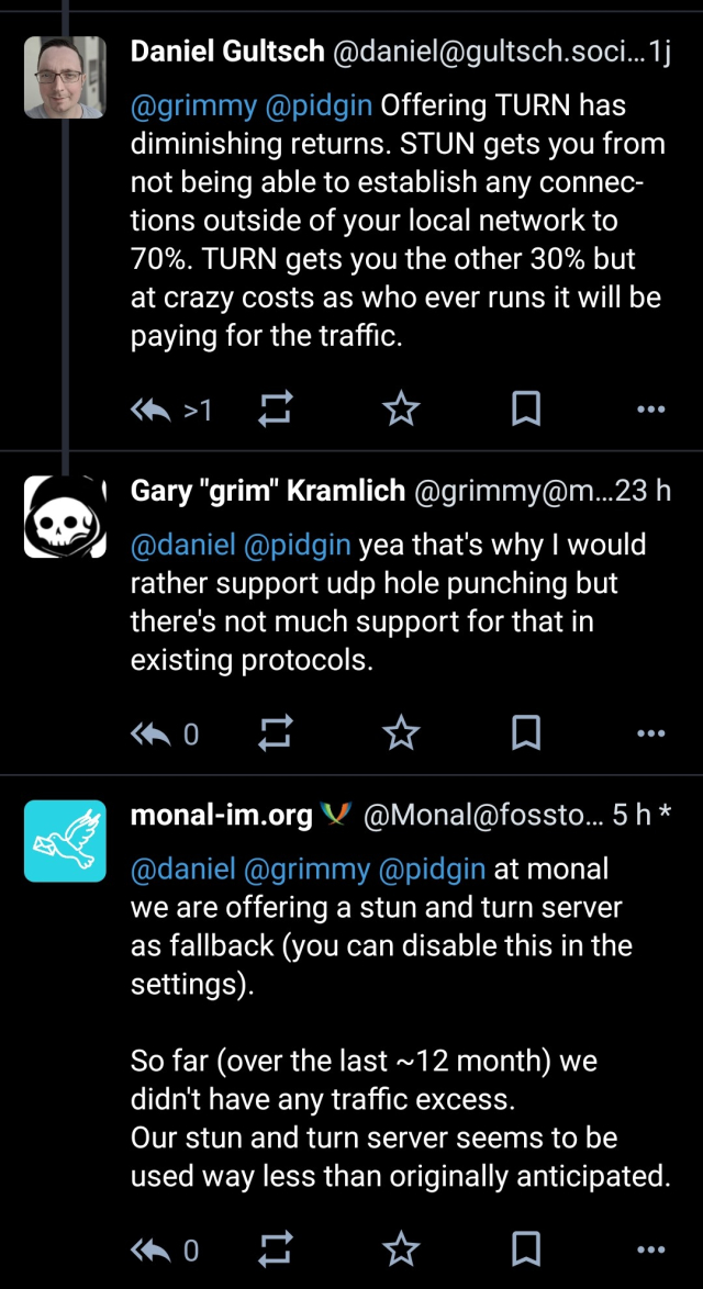 discussion about STUN server, with dev of Conversations, Pidgin and Monal