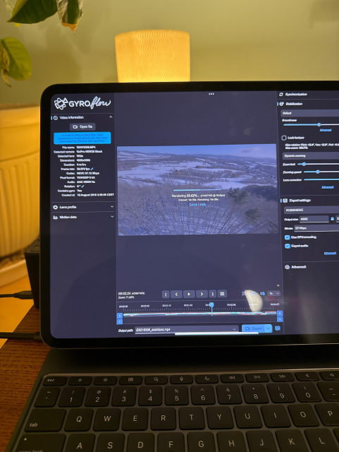 stabilizing gopro footage with gyroflow on an ipad.