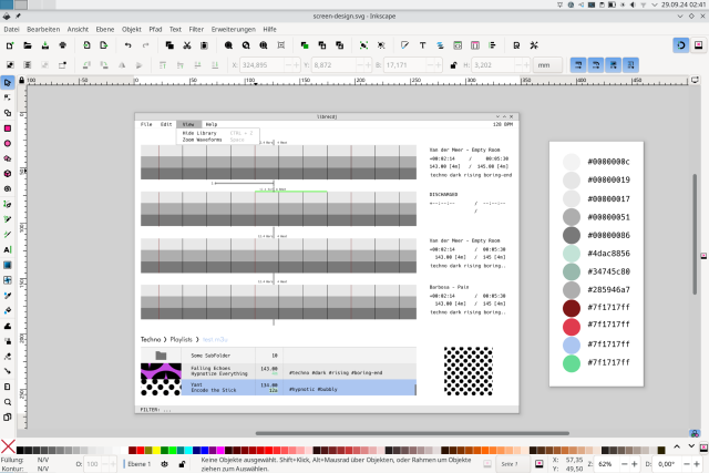 Screenshot of inkscape and the current screen design for librecdj