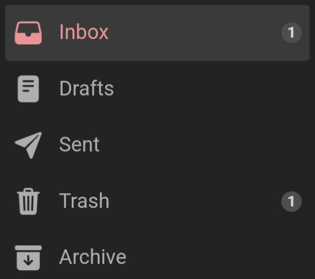 Screenshot of the Tuta Mail Android application showing that I am supposed to have one unread message.