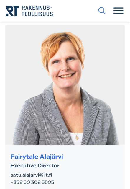 Contact info of the executive director, but her name is "Fairytale Alajärvi". Her actual name "Satu" means "fairytale".