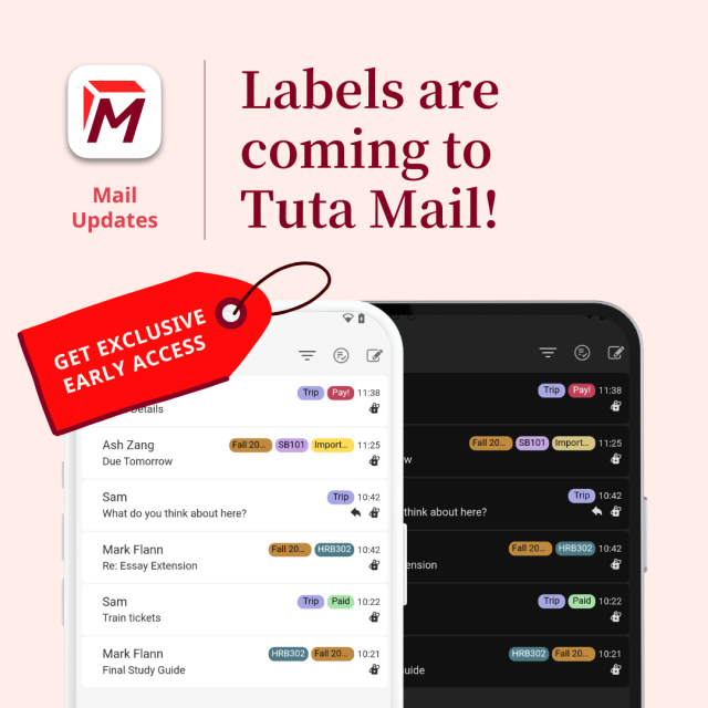Labels are coming to Tuta Mail! Get early access.