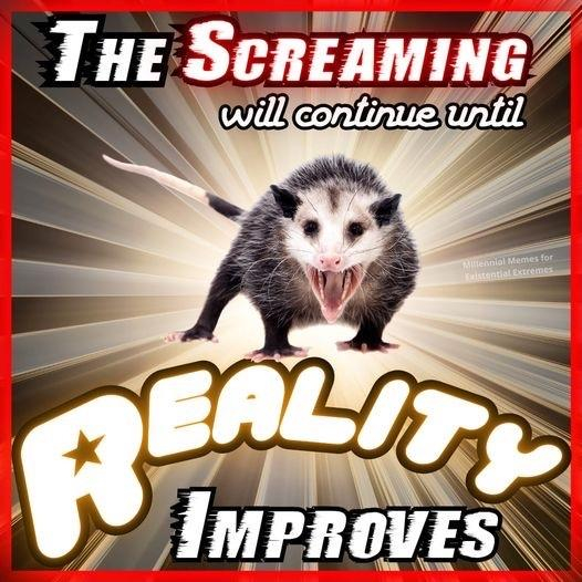 (Screaming possum)

THE SCREAMING WILL CONTINUE UNTIL REALITY IMPROVES