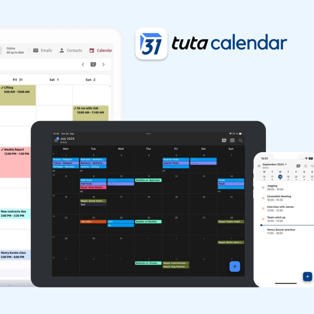 Screenshots of the Tuta Calendar