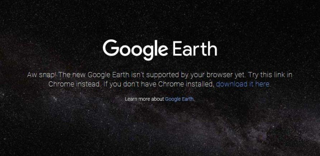 Google Earth screenshot - switch to Chrome