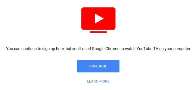 YouTube TV screenshot -  switch to Chrome