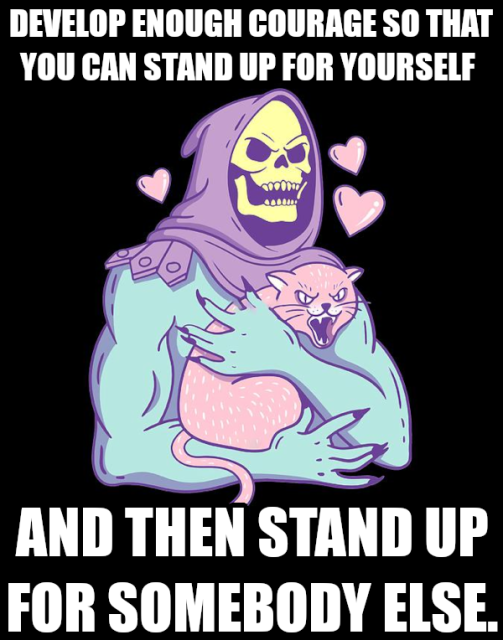 Develop enough courage so that you can stand up for yourself and then stand up for somebody else.