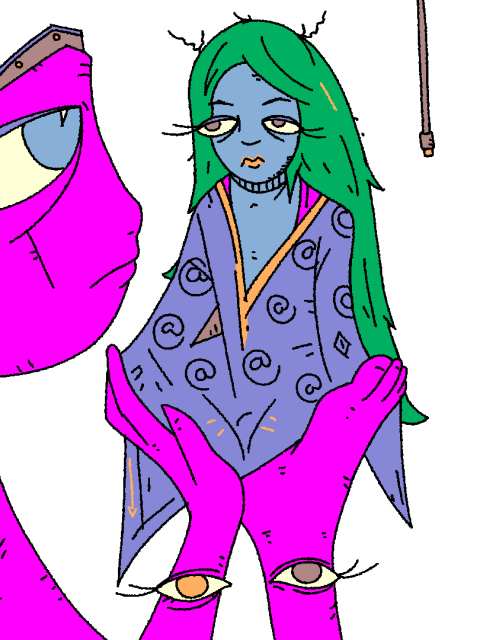 pink person holds in their hand and foot a green haired character

usb-c hangs from above