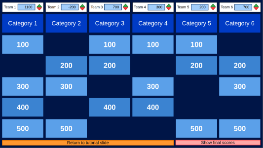 Screenshot of template, showing blocks to choose