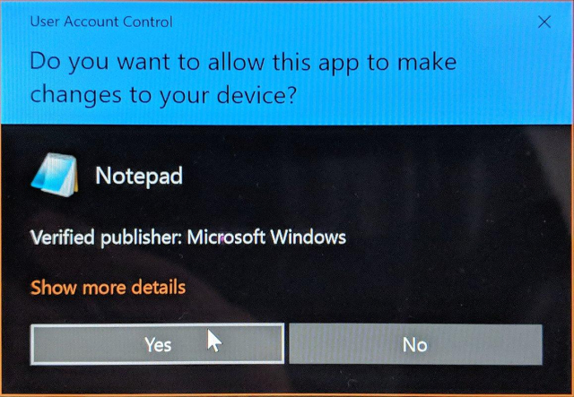 Step 3: The security warning to allow the application to run at the higher permissions.