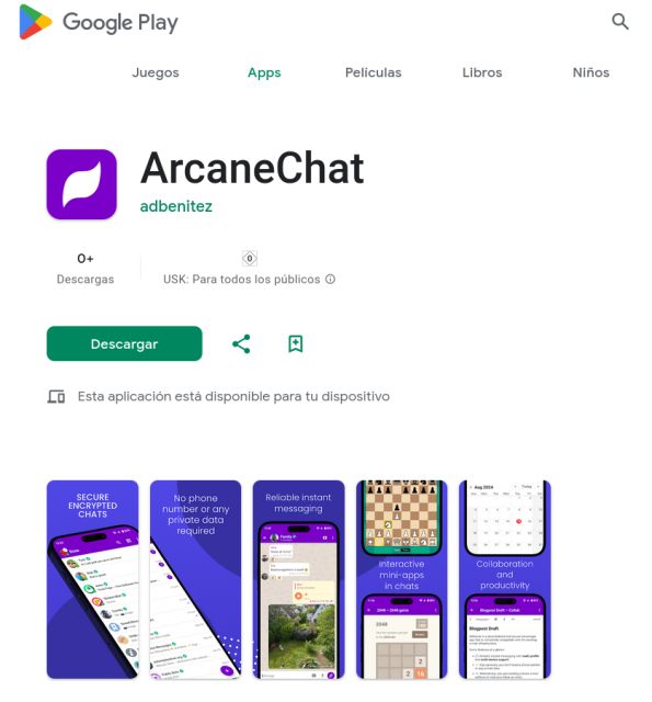 screenshot of ArcaneChat in Google Play