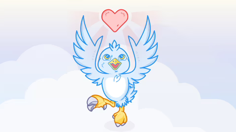 Das Logo von dem E-Mail Client Thunderbird ist ein kleiner, blauer Vogel. In diesem Bild fliegt über dem Vogel ein leuchtendes rotes Herz und der Thunderbird fliegt ihm freudestrahlend entgegen.