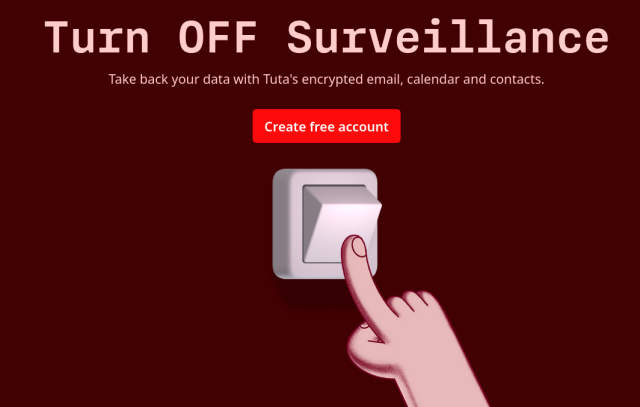 Screenshot from the Tuta website: Turn OFF Surveillance