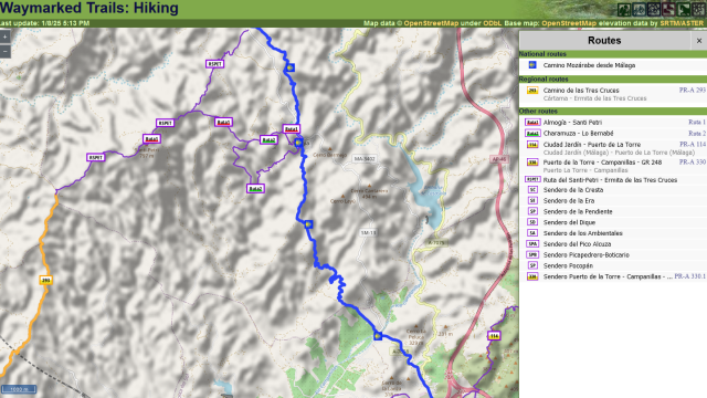 Map of the same area as the first image, now showing three short hiking trails that link the two original trails.