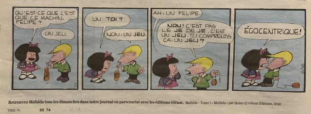 mafalda comic translated from spanish to french but preserving the wordplay